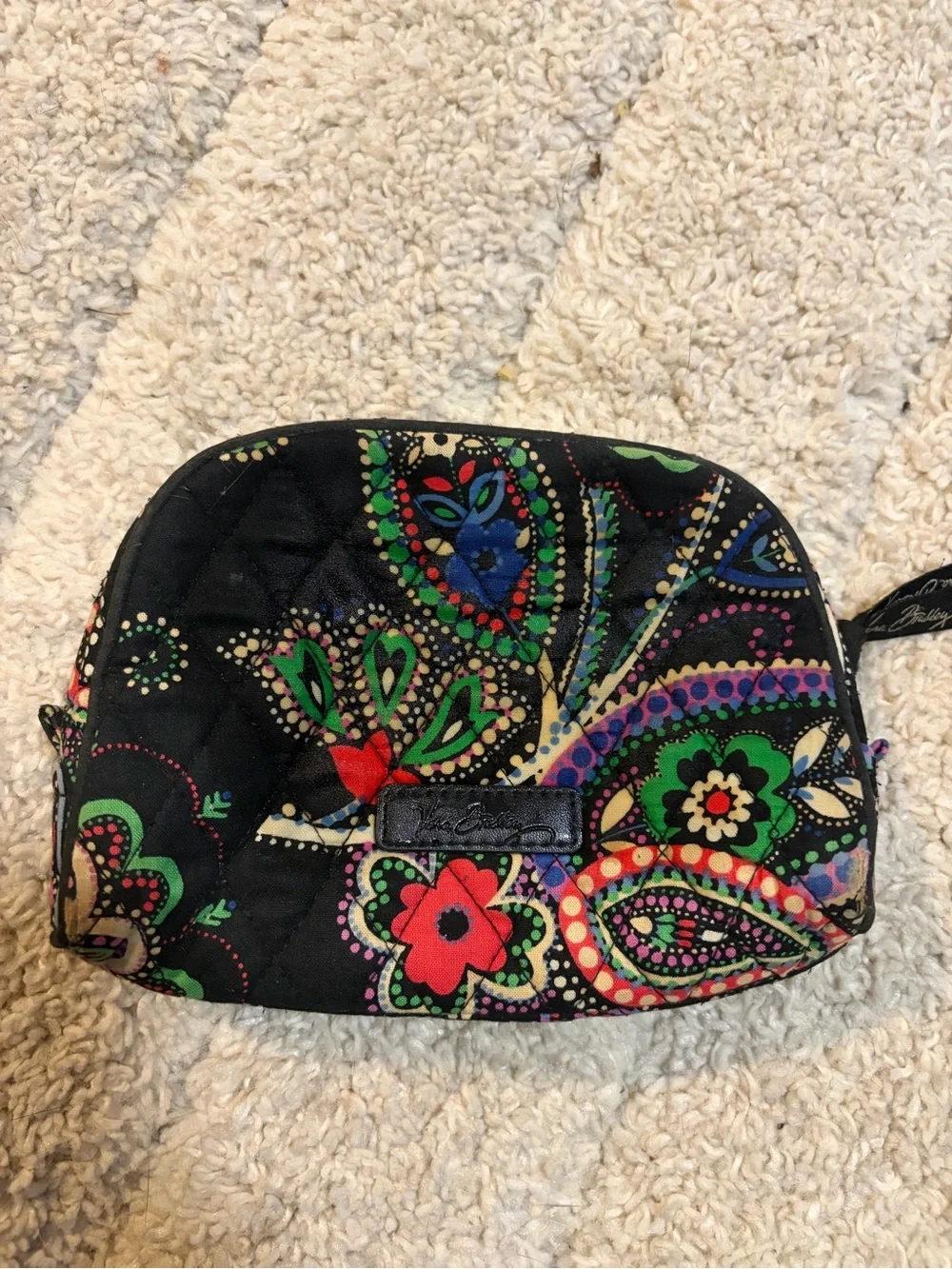 Vera Bradley Black Quilted Cosmetic Pouch with Multicolor Paisley